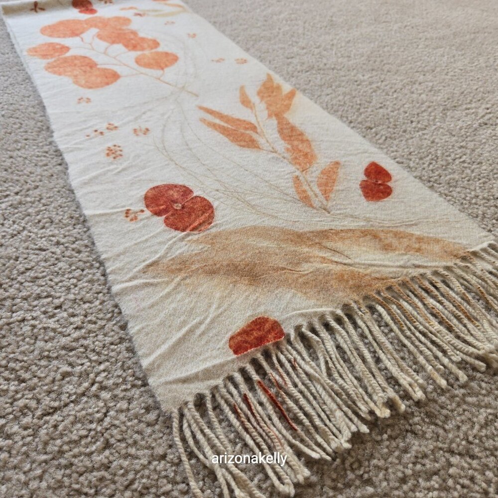 NWOT Handmade Wool Scarf Botanical Natural Dye Plants Eco Print Mayumix Designs - Picture 13 of 15